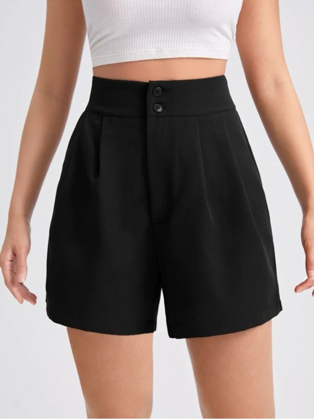 Black High Waist Pleated Women's Shorts